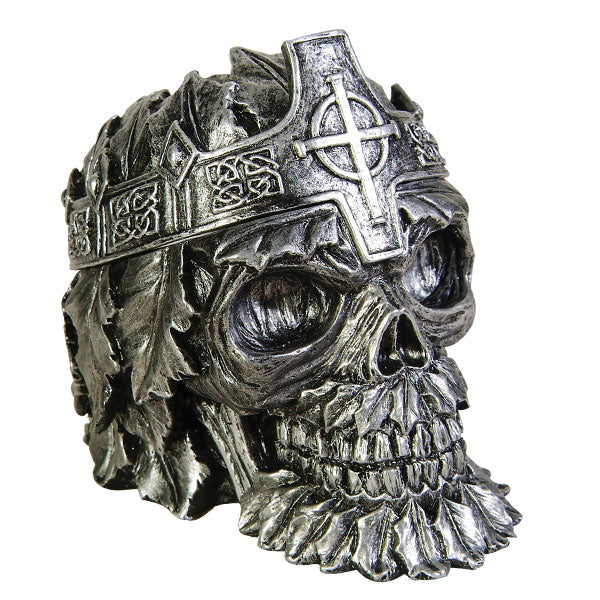 Greenman King Skull – Hand-Painted Polyresin Skull with Hidden Compartment: A Unique Blend of Fantasy, Function, and Flair