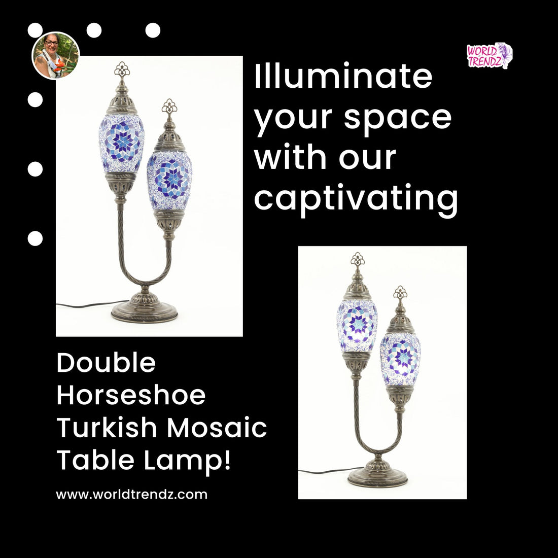 Double Horseshoe Egg Shaped Turkish Mosaic Table Lamp Blue: A Stunning Addition to Any Space