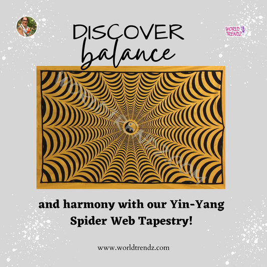The Mesmerizing Yin-Yang Spider Web Yellow Tapestry by WorldTrendz
