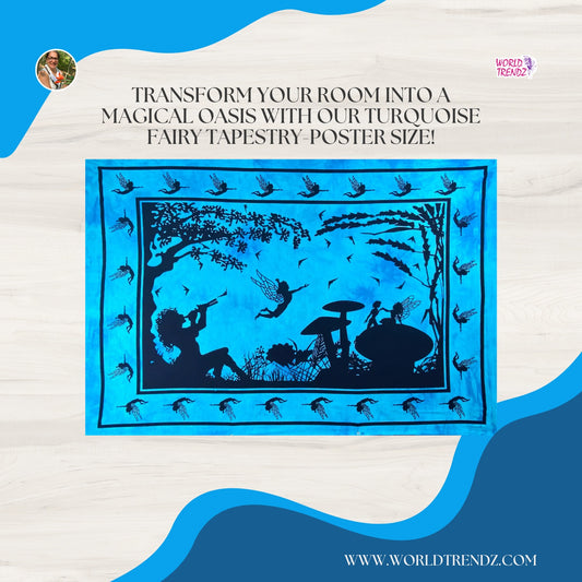 Bring a Touch of Enchantment into Your Home with Turquoise Fairy Tapestry-Poster Size