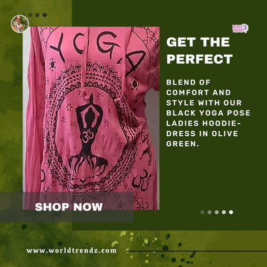 Step Up Your Yoga Game with the Black Yoga Pose Ladies Hoodie-Dress in Olive Green