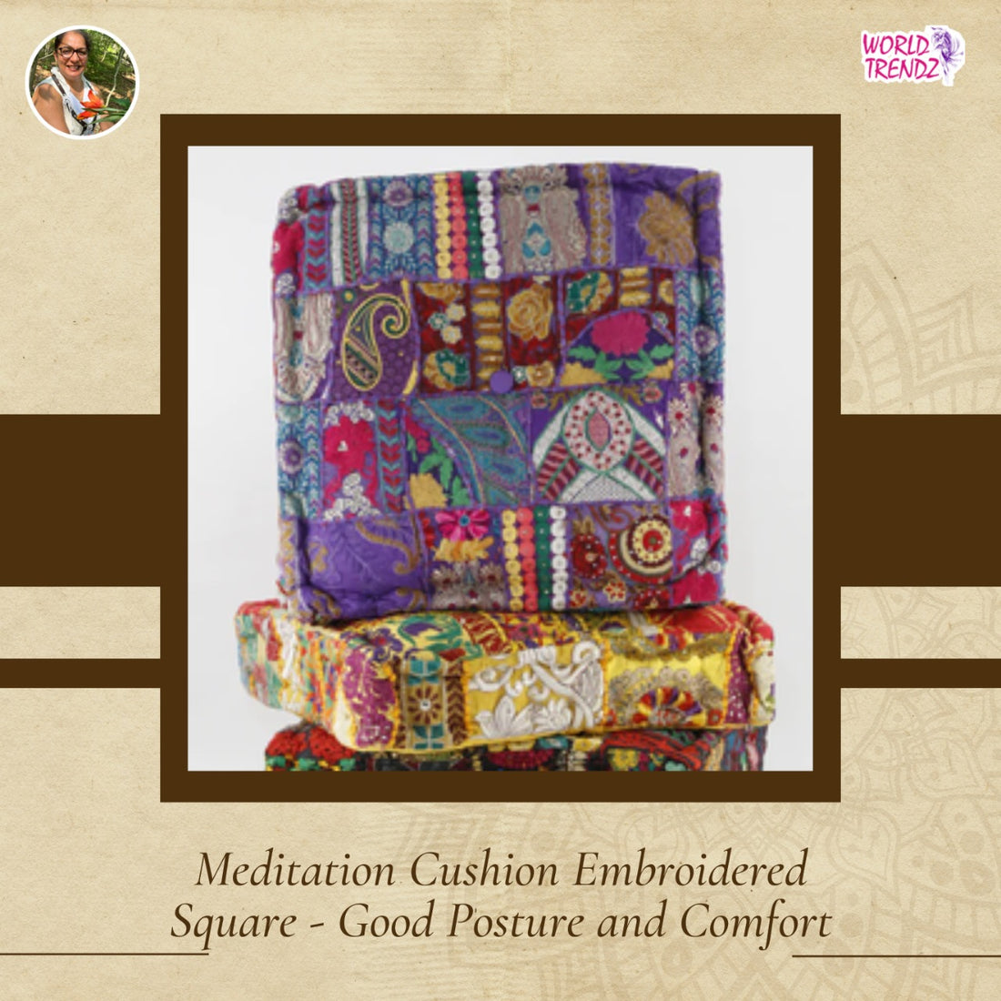 The Evolution of Meditation Cushion Embroidered Square
