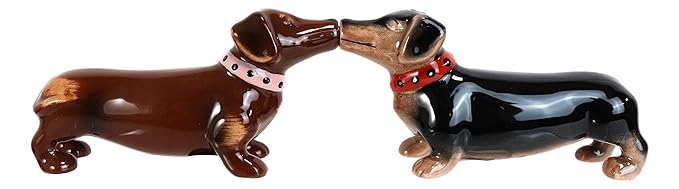 A Long Love Affair Salt & Pepper Shaker Set – Hand-Painted Ceramic Wiener Dog Romance Decor 1