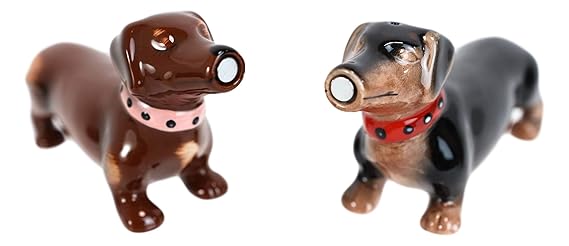 A Long Love Affair Salt & Pepper Shaker Set – Hand-Painted Ceramic Wiener Dog Romance Decor 2