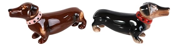 A Long Love Affair Salt & Pepper Shaker Set – Hand-Painted Ceramic Wiener Dog Romance Decor 3