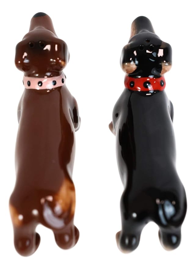 A Long Love Affair Salt & Pepper Shaker Set – Hand-Painted Ceramic Wiener Dog Romance Decor 4