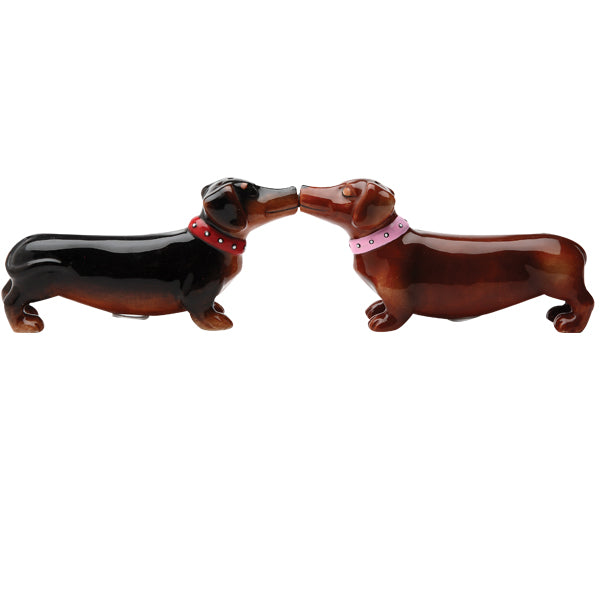 A Long Love Affair Salt & Pepper Shaker Set – Hand-Painted Ceramic Wiener Dog Romance Decor 5