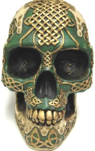 Celtic Lion Skull Savings Bank – Hand-Painted Polyresin with Gold Celtic Design 1