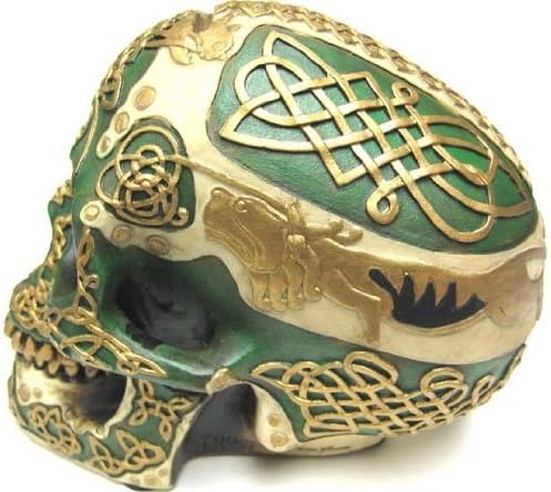 Celtic Lion Skull Savings Bank – Hand-Painted Polyresin with Gold Celtic Design 2