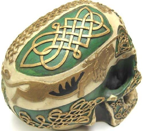 Celtic Lion Skull Savings Bank – Hand-Painted Polyresin with Gold Celtic Design 3