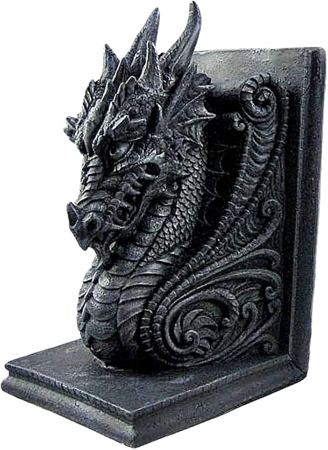Dragon Bookend Set – Gothic Medieval Evil Dragon Shelf Décor, Heavy Resin Statue, Decorative Bookends for Library or Desk 4