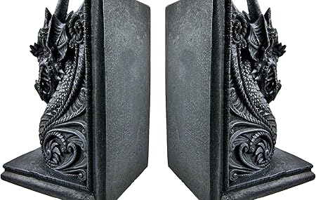 Dragon Bookend Set – Gothic Medieval Evil Dragon Shelf Décor, Heavy Resin Statue, Decorative Bookends for Library or Desk 5