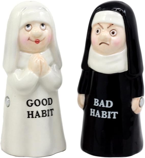 Habits Salt & Pepper Shaker Set – Hand-Painted Ceramic, Cute and Playful Kitchen Decor 4