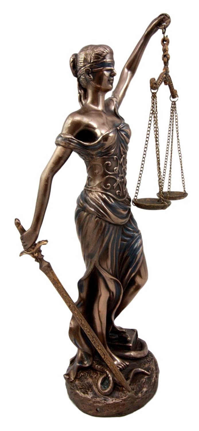 La Justica – Cold Cast Bronze Figurine of Justice, Blindfolded Lady Holding Sword and Scales, Snake Symbolizing Evil, 18" Decorative Statue 2