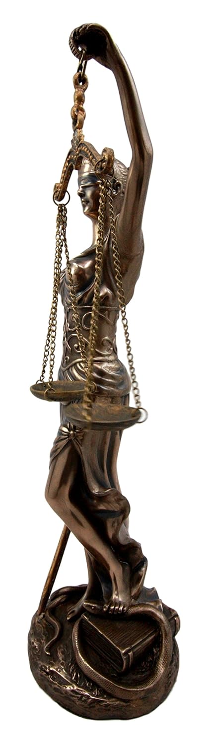 La Justica – Cold Cast Bronze Figurine of Justice, Blindfolded Lady Holding Sword and Scales, Snake Symbolizing Evil, 18" Decorative Statue 4