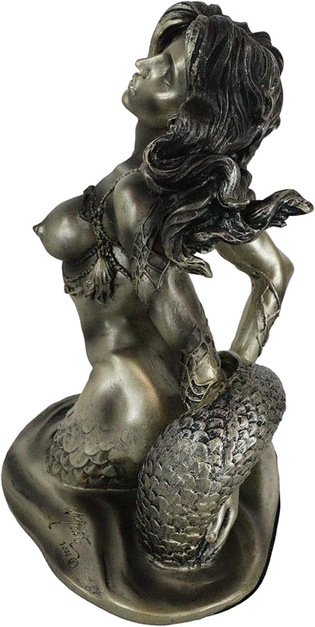 Mermaid Goddess Statue – Hand-Painted Resin with Bronze Patina Finish, Ruler of the Ocean and Protector of Atlantis 1