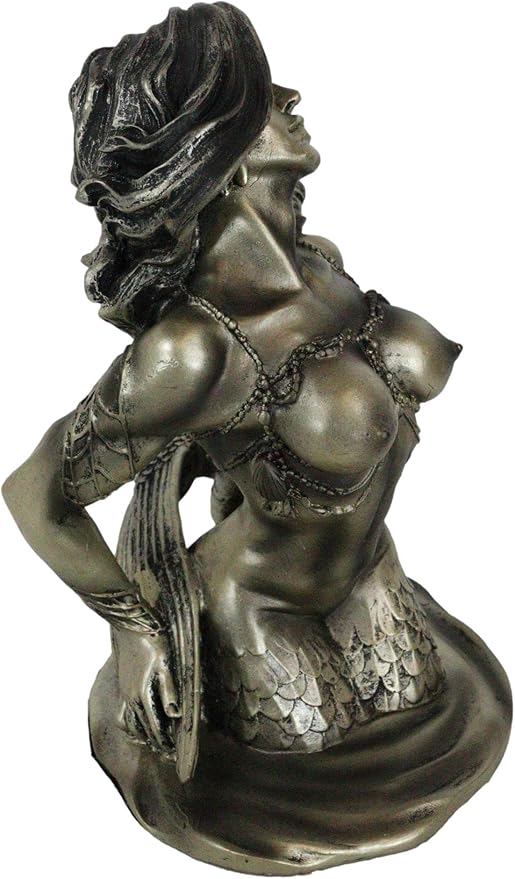 Mermaid Goddess Statue – Hand-Painted Resin with Bronze Patina Finish, Ruler of the Ocean and Protector of Atlantis 4