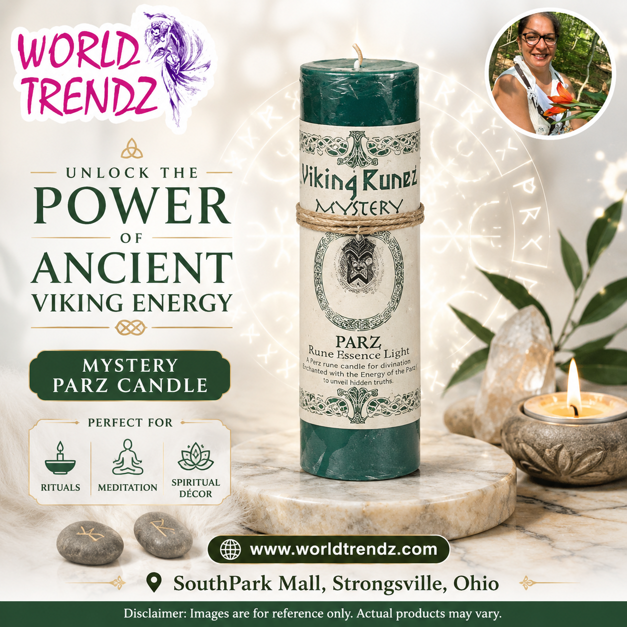 Mystery Parz candle with branding and product description on a light background by WorldTrendz