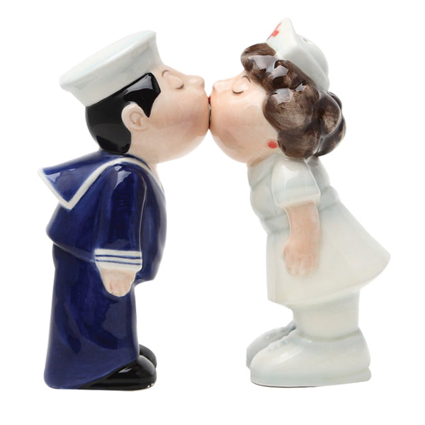 Nurse and Sailor Salt & Pepper Shaker Set – Hand-Painted Ceramic Kissing Couple Figurines 4