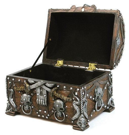 Pirate's Chest – Caribbean Pirate Haunted Skull with Crossed Dagger Blades Small Treasure Chest Box – Hand-Painted Cold Cast Resin 1