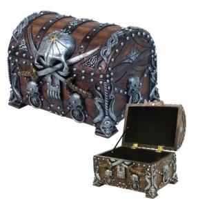 Pirate's Chest – Caribbean Pirate Haunted Skull with Crossed Dagger Blades Small Treasure Chest Box – Hand-Painted Cold Cast Resin 2