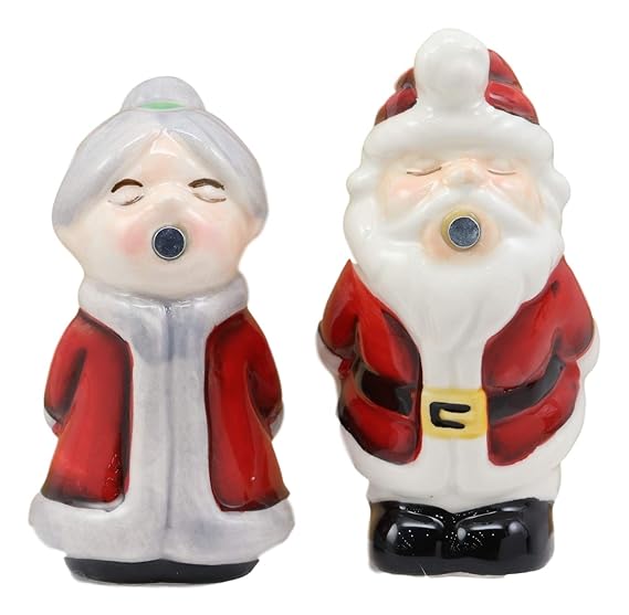 Santa and Mrs. Claus Salt and Pepper Shakers Set – Hand-Painted Ceramic Christmas Couple Figurines 1