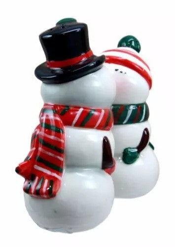 Snow Couple Salt and Pepper Shaker Set – Hand-Painted Ceramic, Magnetic Holiday Figurines 2