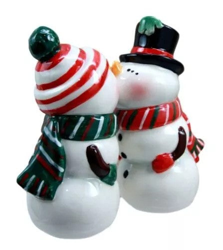Snow Couple Salt and Pepper Shaker Set – Hand-Painted Ceramic, Magnetic Holiday Figurines 4