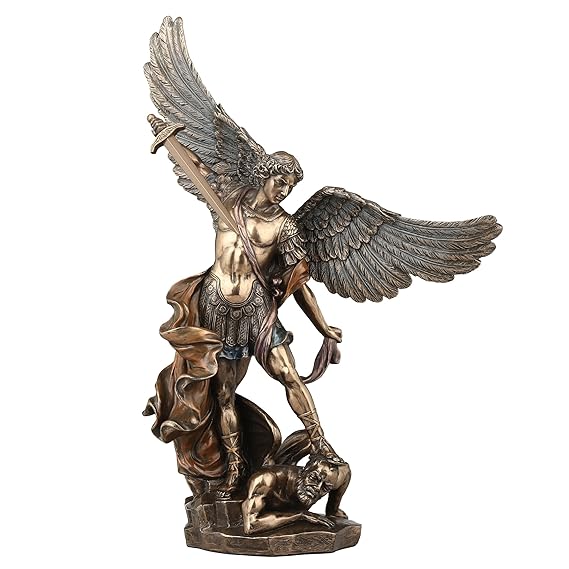 St. Michael Triumph Over Lucifer Statue – Cold Cast Bronze Finish, Strength and Protection Figurine 1