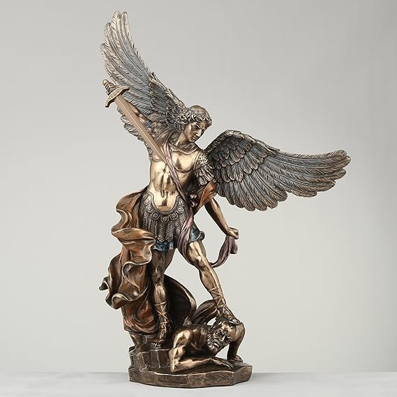 St. Michael Triumph Over Lucifer Statue – Cold Cast Bronze Finish, Strength and Protection Figurine 2
