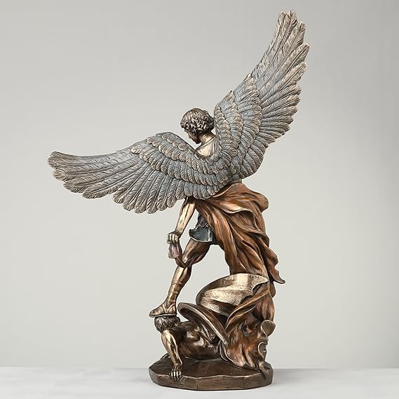 St. Michael Triumph Over Lucifer Statue – Cold Cast Bronze Finish, Strength and Protection Figurine 4