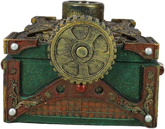 Steampunk Jewelry Box with Compass – Hand-Painted Resin, Vintage Design for Vanity and Storage 2