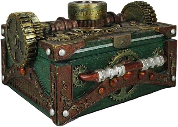Steampunk Jewelry Box with Compass – Hand-Painted Resin, Vintage Design for Vanity and Storage 3