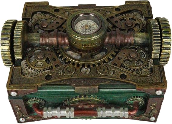 Steampunk Jewelry Box with Compass – Hand-Painted Resin, Vintage Design for Vanity and Storage 4