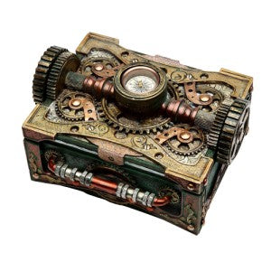 Steampunk Jewelry Box with Compass – Hand-Painted Resin, Vintage Design for Vanity and Storage 5