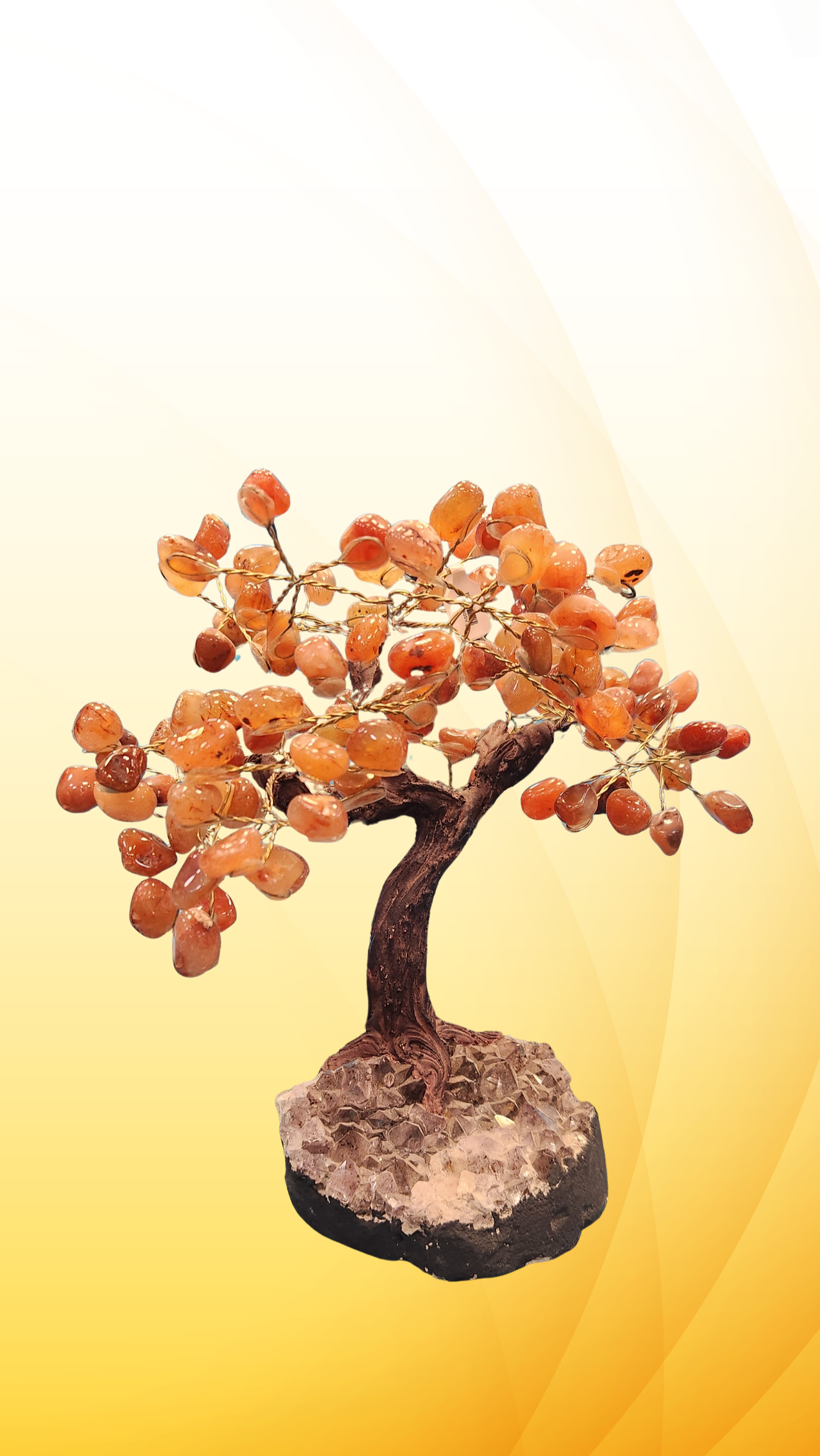 Decorative carnelian tree on a gradient yellow background