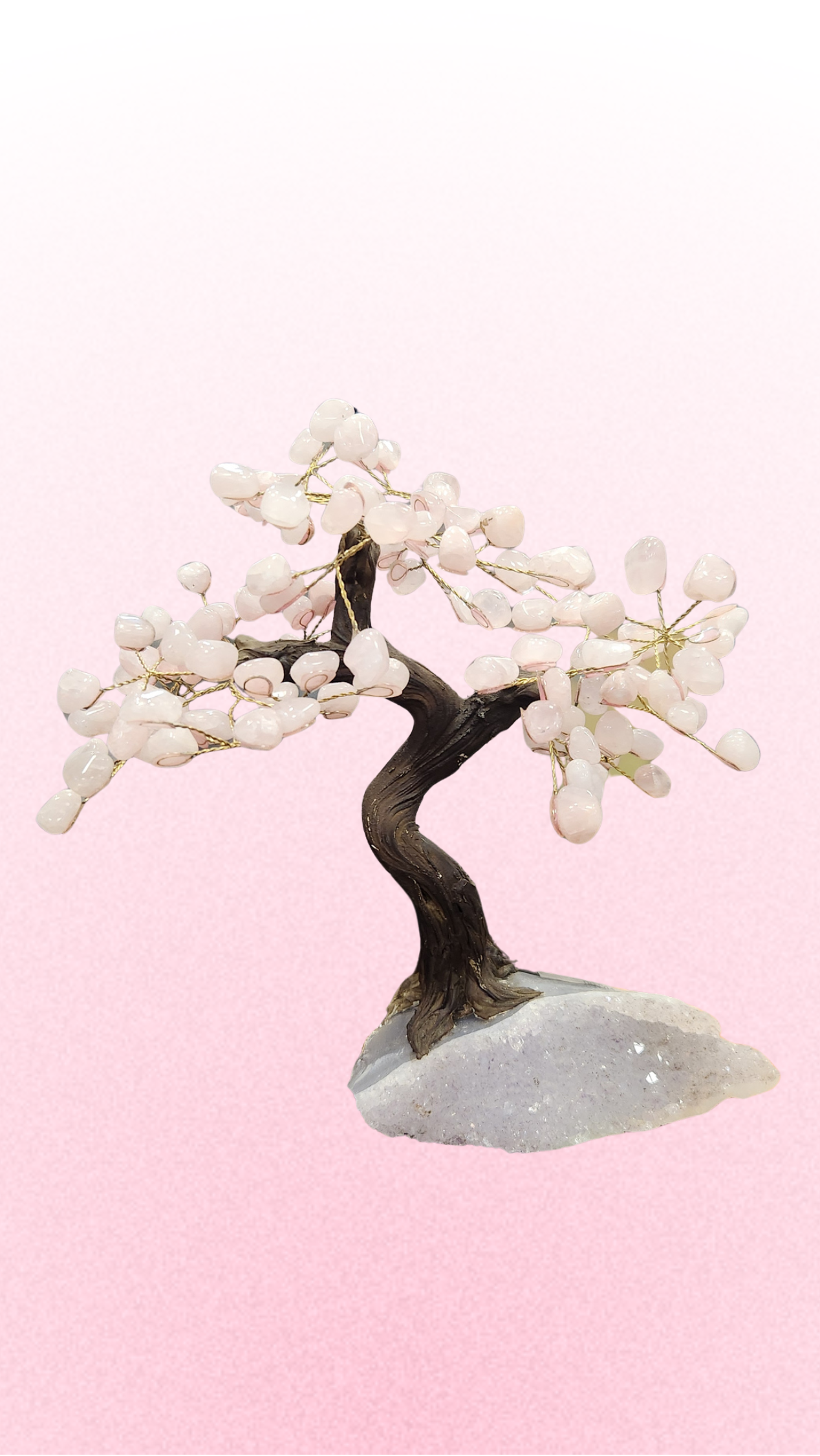 Artificial bonsai tree with white branches on a pink background