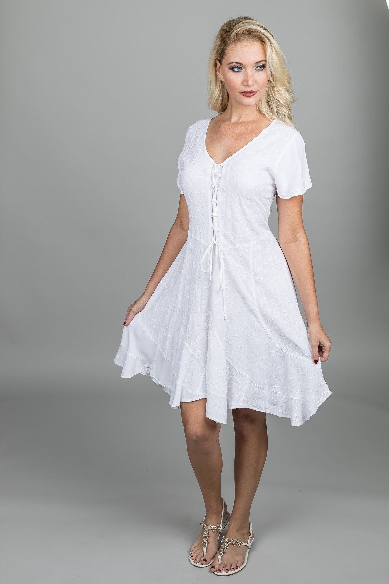 LACE-UP MIDI DRESS-SHORT SLEEVES WHITE