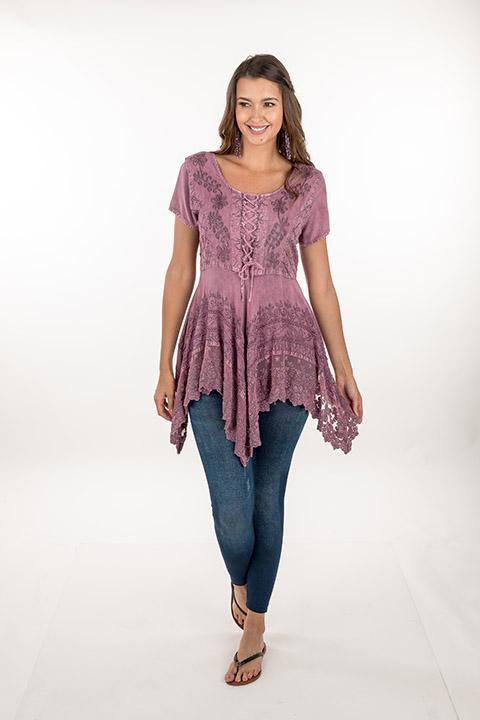 LACE UP TOP OFF MAUVISH PINK RAYON 219387