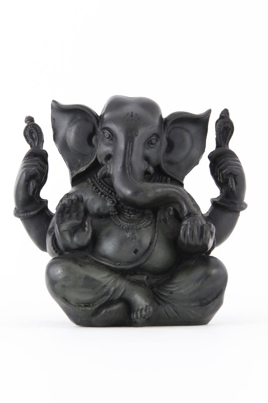 GANESHA BALD STATUE DARK LARGE FRONT VIEW