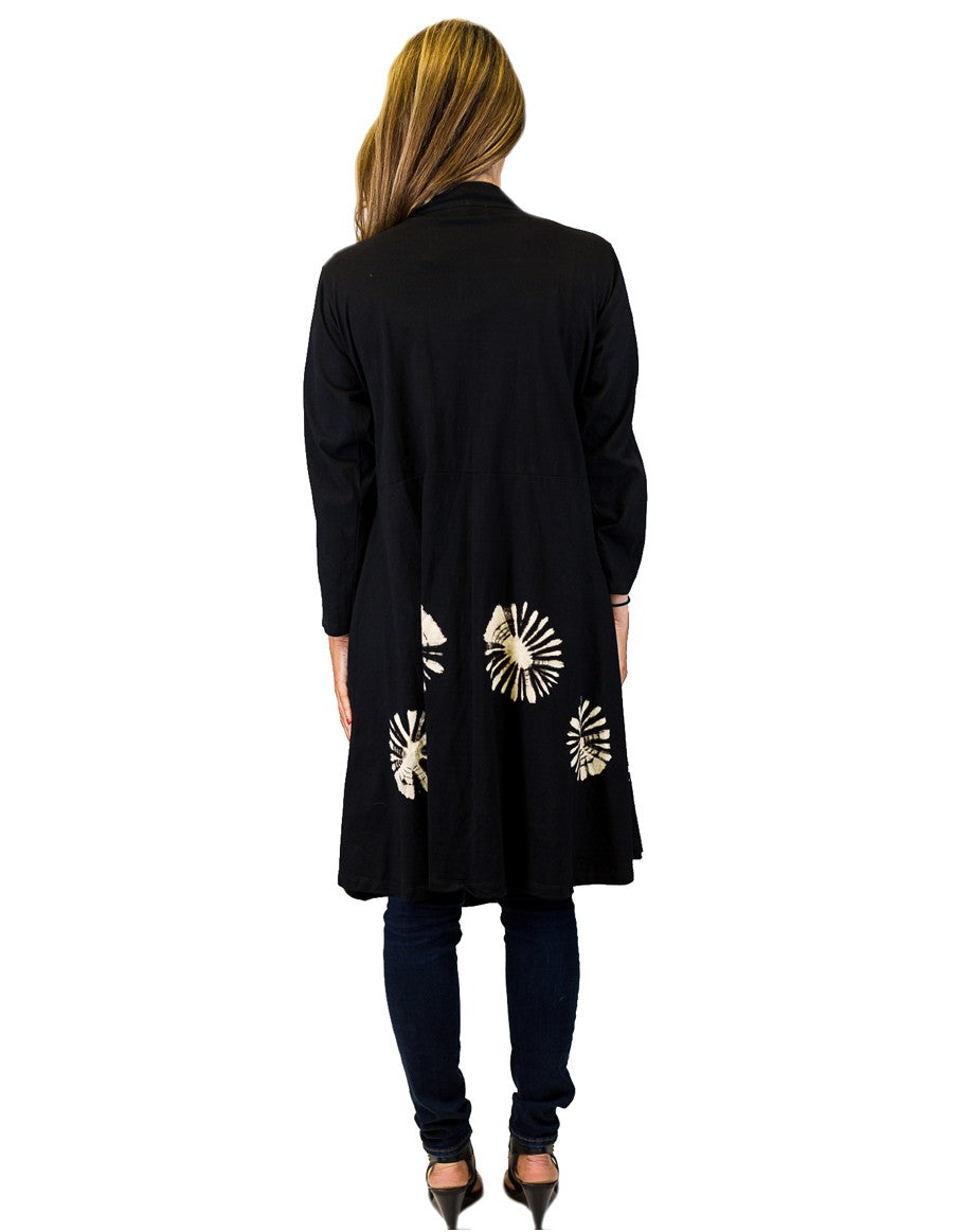 TIE DYE COTTON DUSTER WITH POCKETS BLACK AND BIEGE BACK