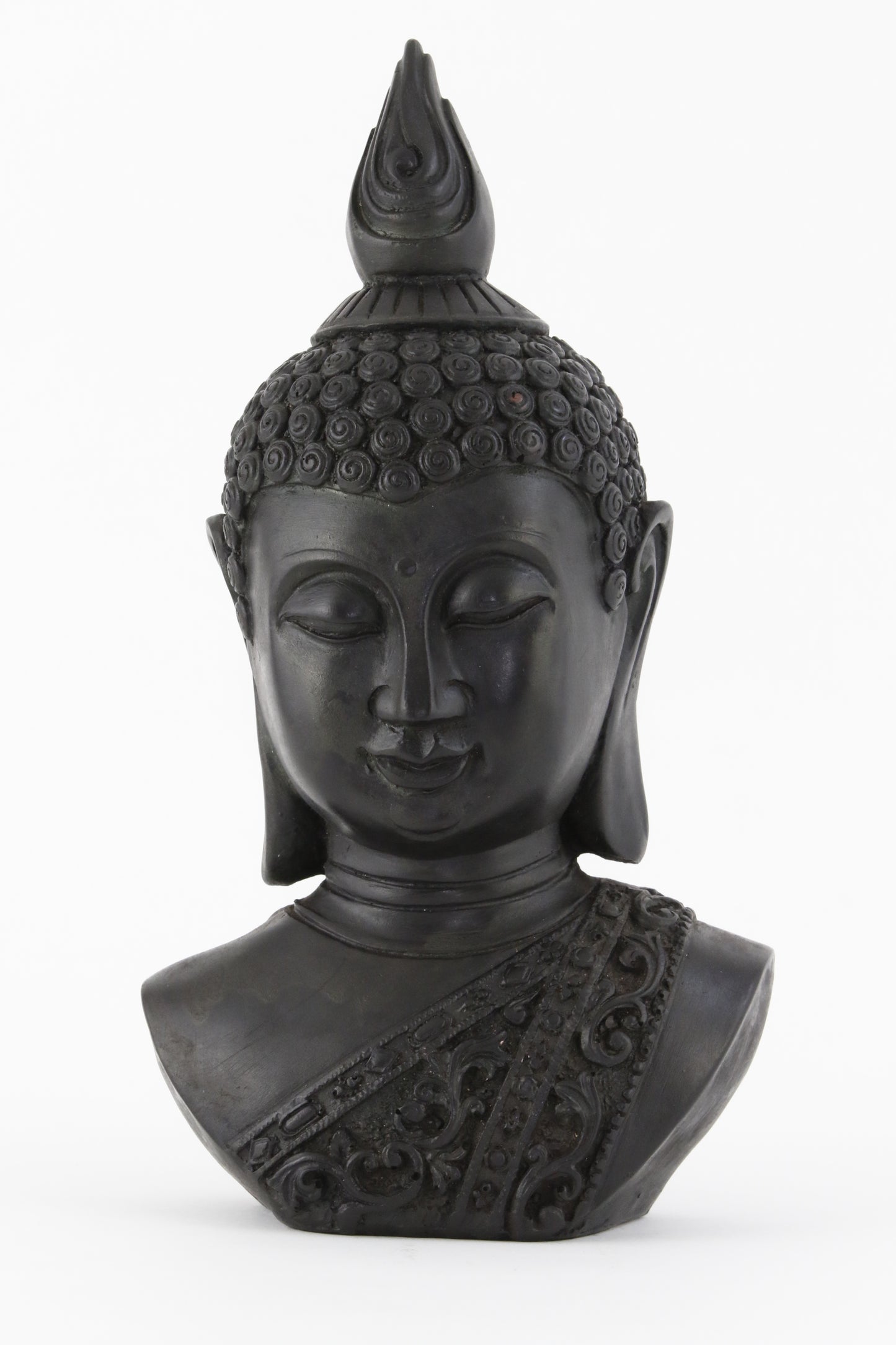 BUDDHA BUST STATUE DARK FRONT VIEW