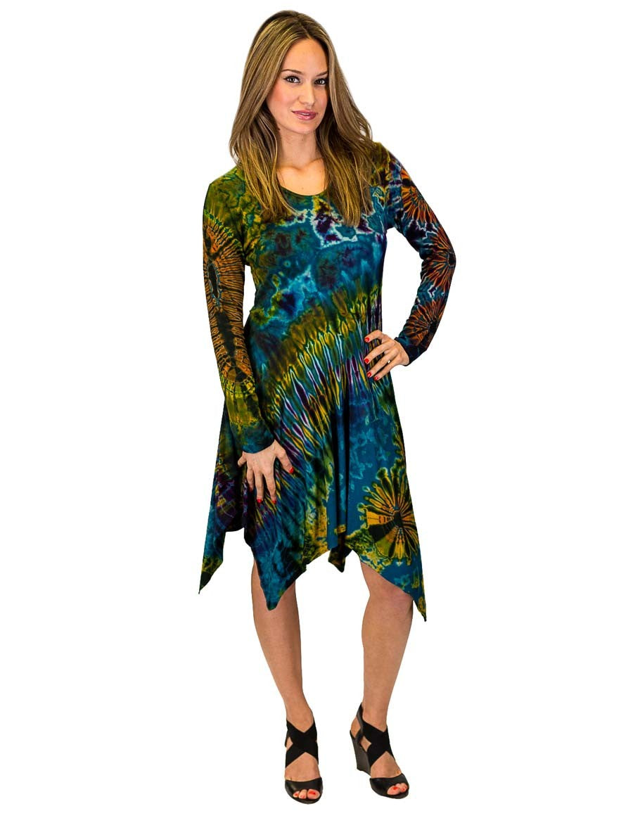 KERCHIEF BOTTOM TIE DYE DRESS BLUE