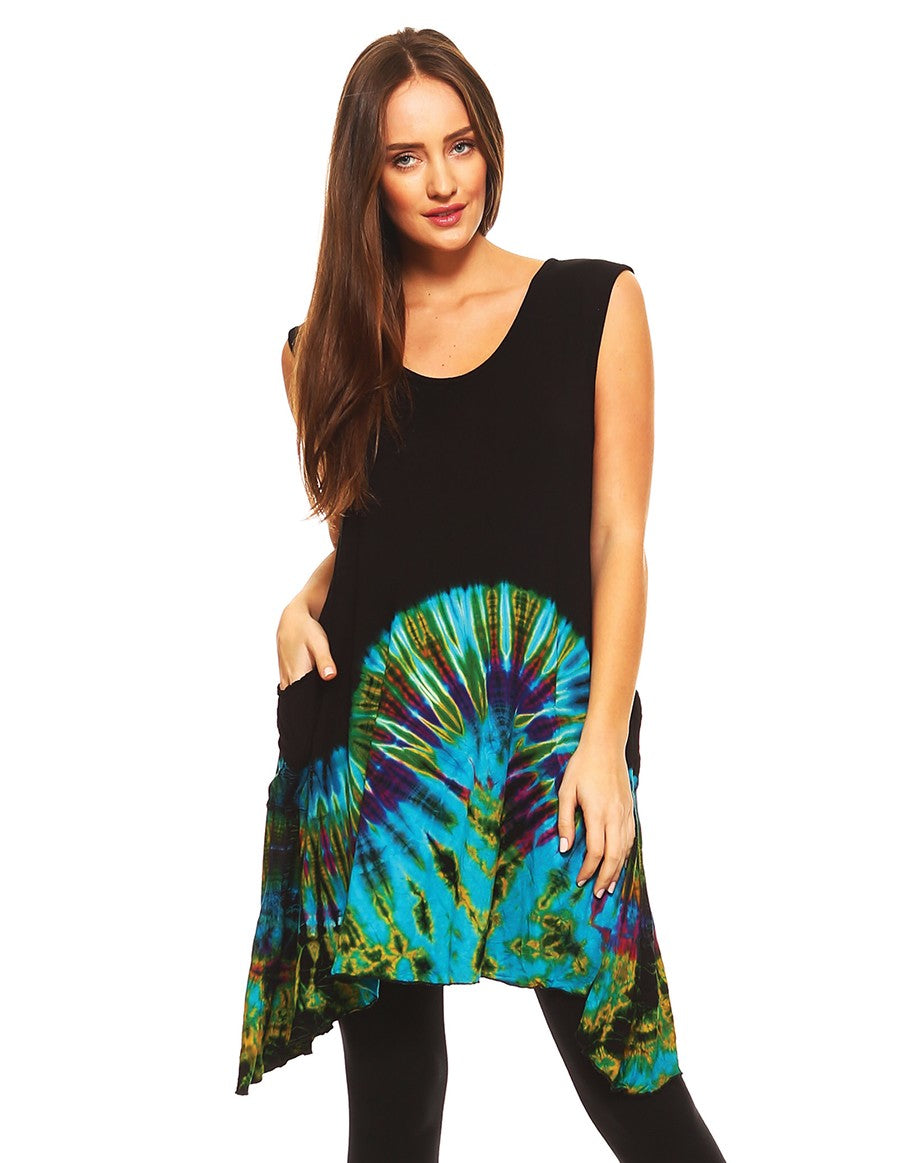 HALF TIE DYE TUNIC TOP POINTY SIDES TURQUOISE