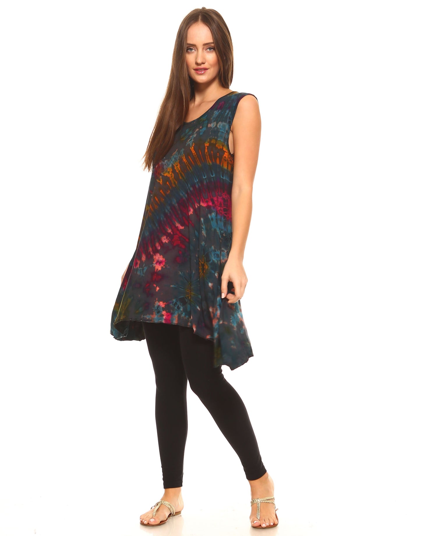 TIE DYE TUNIC TOP POINTY SIDES GREY