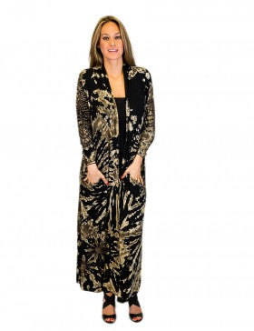 FULL TIE DYE DUSTER WITH POCKETS BLACK GREY