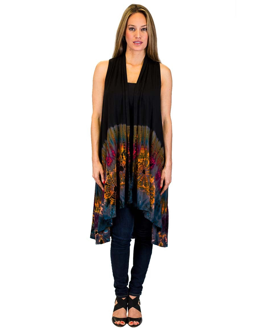 HALF TIE DYE DUSTER WITH POCKETS RAINBOW