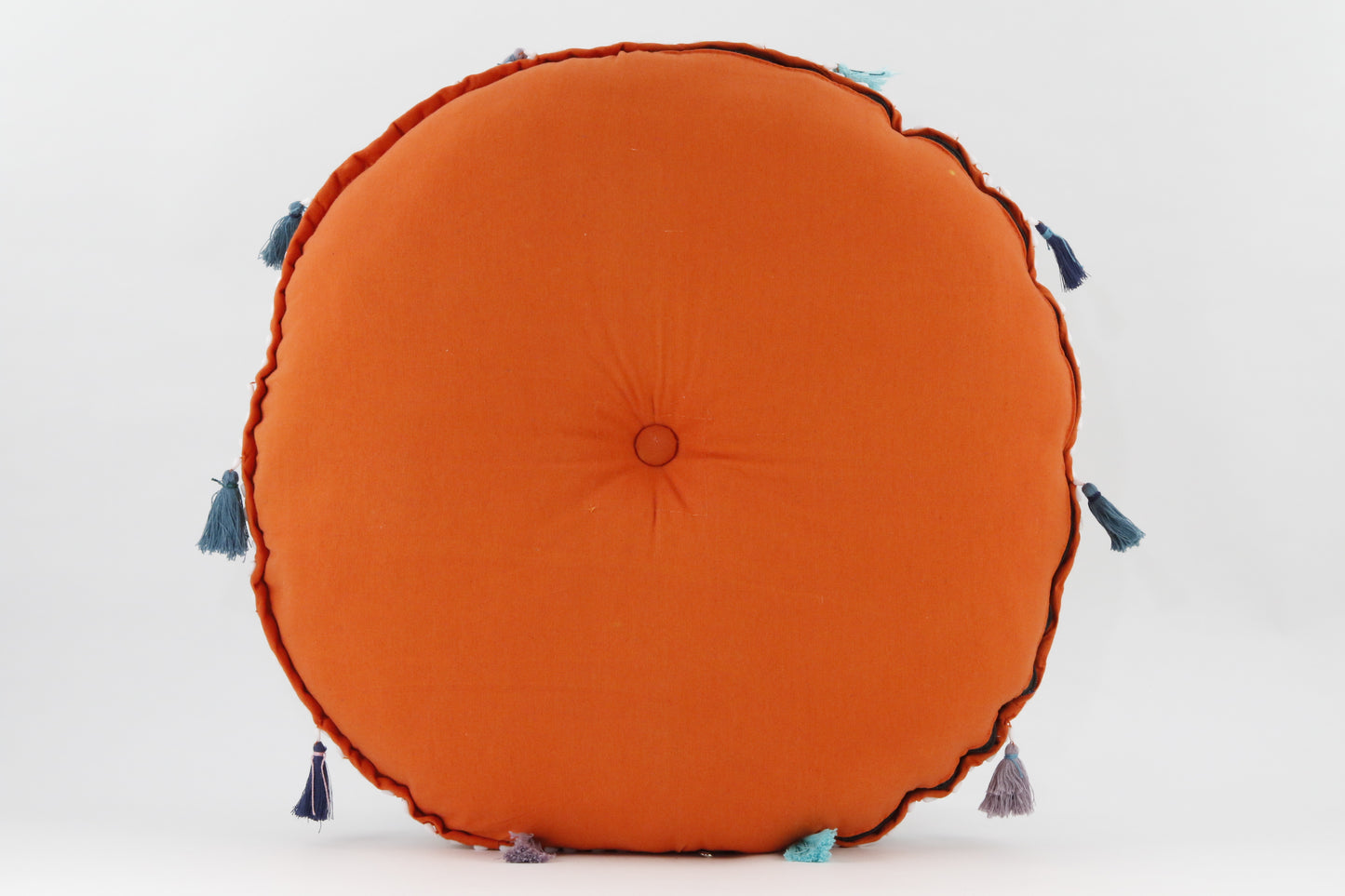 MEDITATION CUSHION ORANGE EMBROIDERED ROUND BACK VIEW