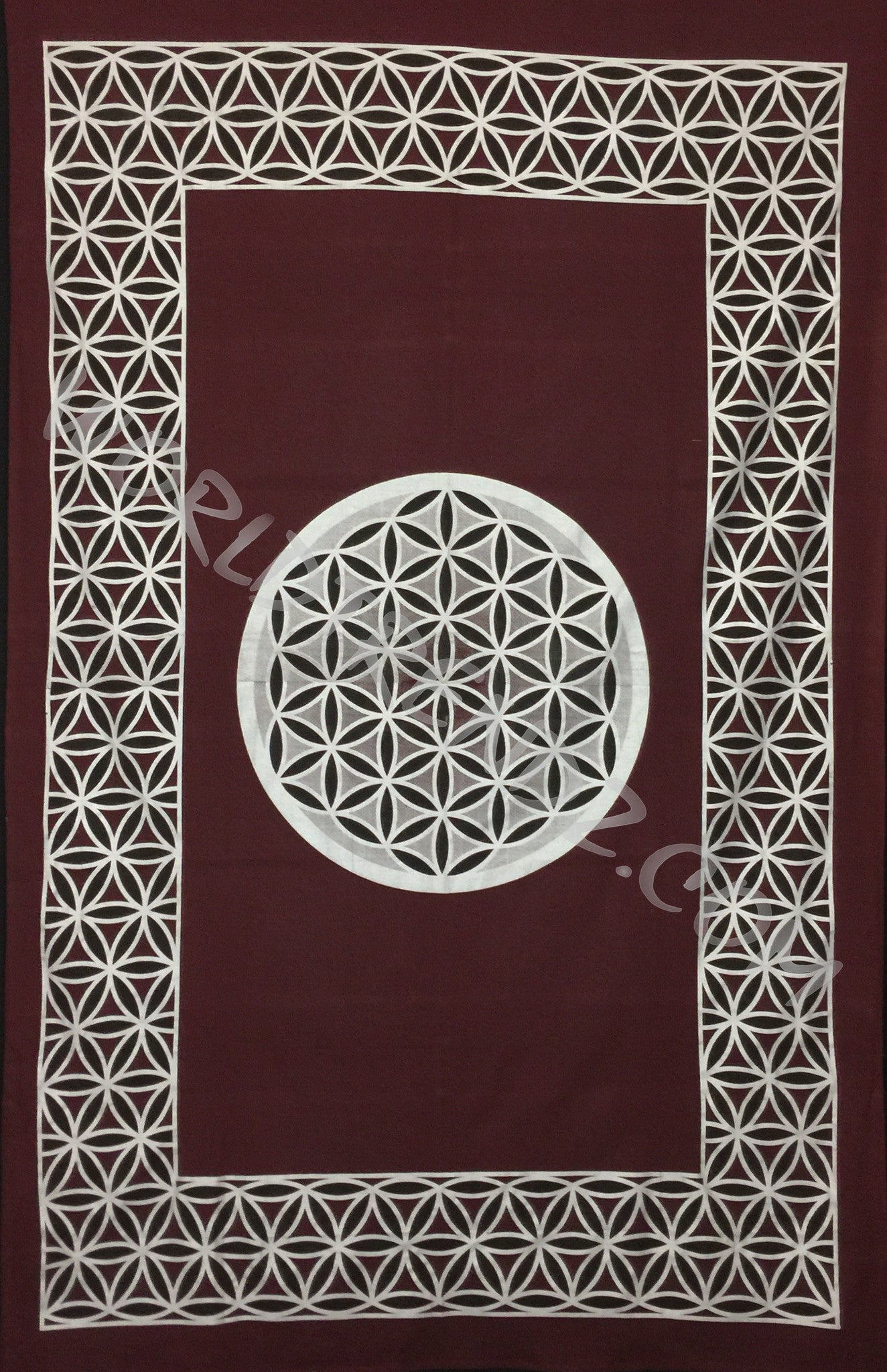 FLOWER OF LIFE TAPESTRY BURGUNDY-SILVER-BLACK