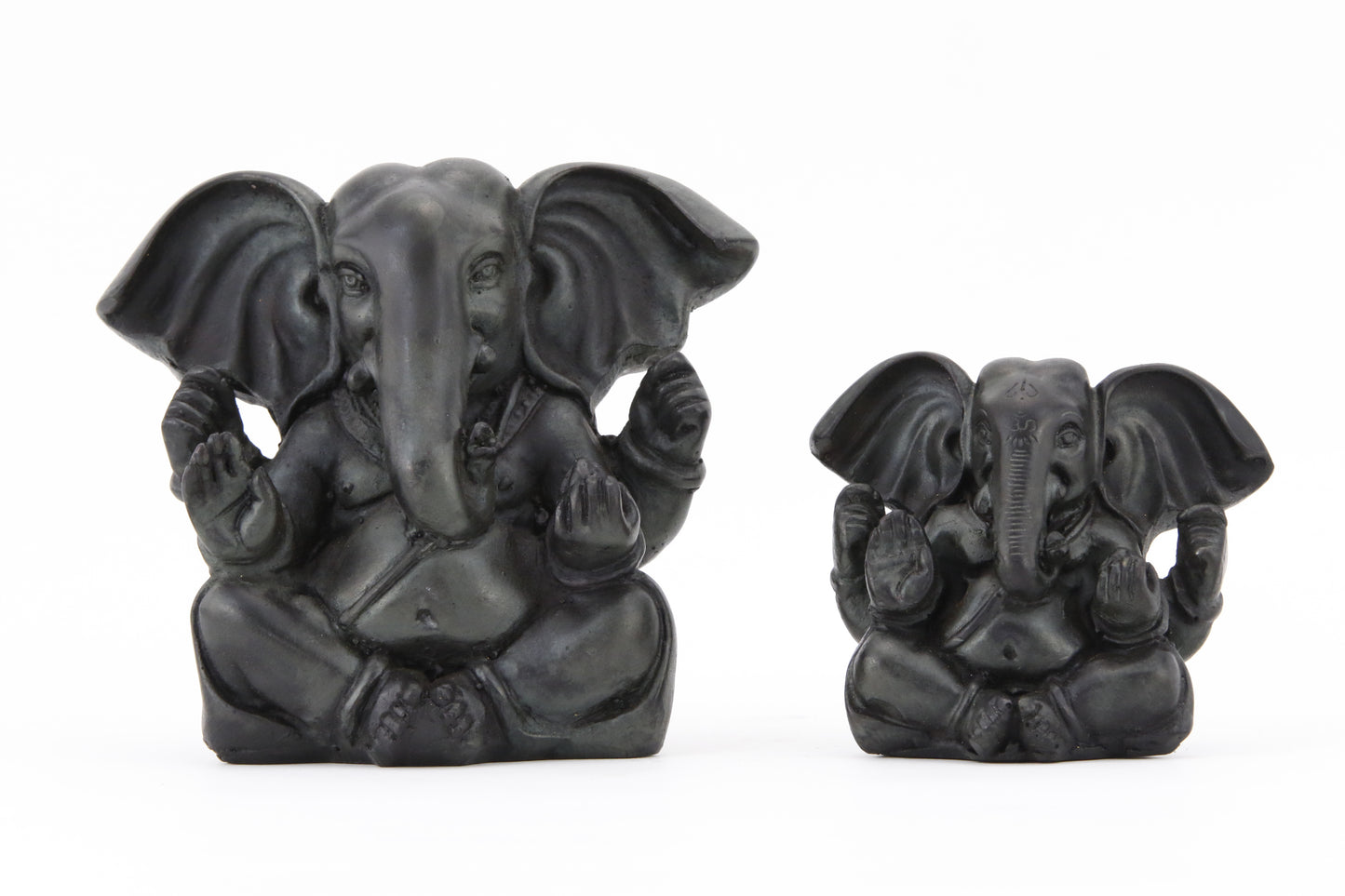 GANESHA BALD POINTY EARS STATUE DARK SIZE COMPARISON FRONT VIEW 